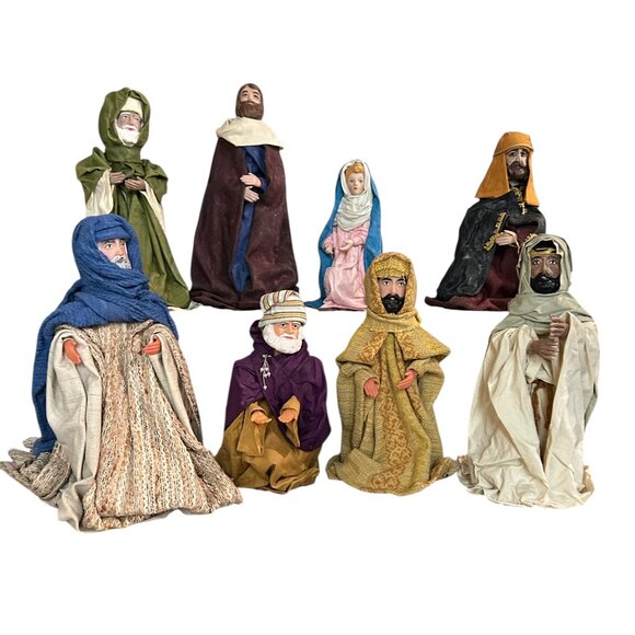 Vintage Large Nativity Set of 8 Paper Mache Folk Art 10.5” Figures Handmade Xmas - Picture 1 of 13